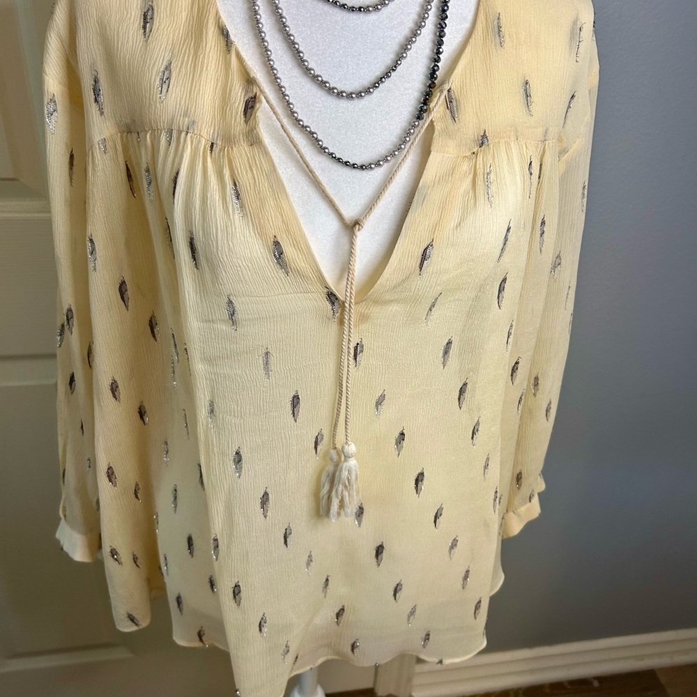 💛🩶”& Other Stories” Sheer Gold Blouse w/Silver Metallic Accents Size XL💛 - Picture 4 of 8